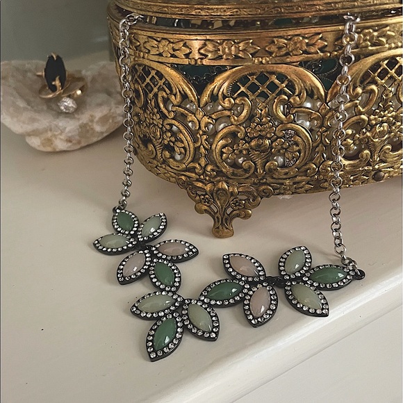 Green Bauble Statement Necklace w/ Rhinestones - Picture 2 of 4